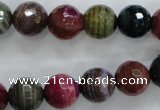 CAG3304 15.5 inches 12mm faceted round colorfull line agate beads