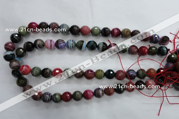 CAG3304 15.5 inches 12mm faceted round colorfull line agate beads