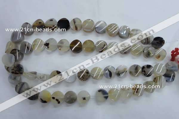 CAG3314 15.5 inches 14mm twisted coin natural grey agate beads