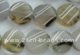 CAG3315 15.5 inches 16mm twisted coin natural grey agate beads