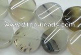 CAG3316 15.5 inches 18mm twisted coin natural grey agate beads