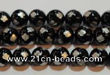 CAG3352 15.5 inches 8mm carved round black agate beads wholesale