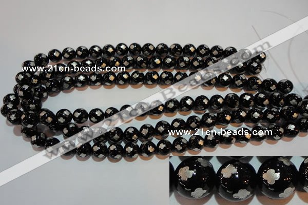 CAG3352 15.5 inches 8mm carved round black agate beads wholesale