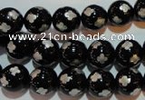 CAG3353 15.5 inches 10mm carved round black agate beads wholesale