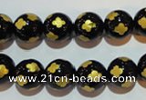 CAG3363 15.5 inches 10mm carved round black agate beads wholesale