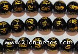 CAG3372 15.5 inches 8mm carved round black agate beads wholesale