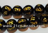 CAG3374 15.5 inches 12mm carved round black agate beads wholesale