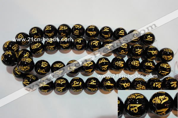 CAG3377 15.5 inches 18mm carved round black agate beads wholesale