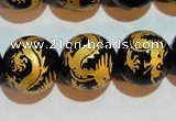 CAG3383 15.5 inches 16mm carved round black agate beads wholesale