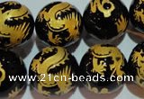 CAG3384 15.5 inches 18mm carved round black agate beads wholesale