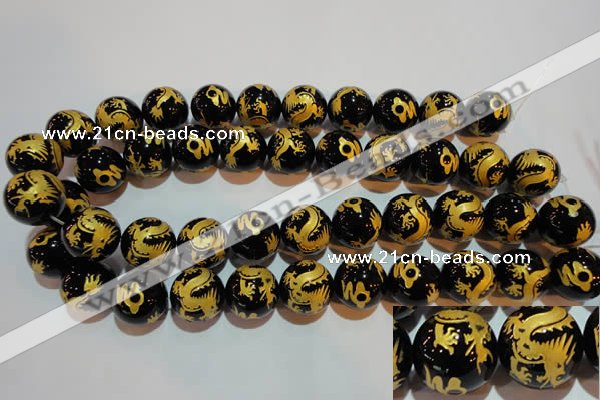 CAG3384 15.5 inches 18mm carved round black agate beads wholesale