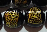 CAG3388 15.5 inches 16mm carved round black agate beads wholesale