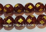 CAG3396 15.5 inches 12mm carved round red agate beads wholesale