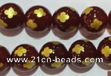 CAG3397 15.5 inches 14mm carved round red agate beads wholesale