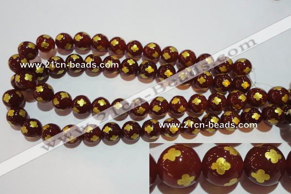 CAG3397 15.5 inches 14mm carved round red agate beads wholesale