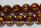 CAG3403 15.5 inches 12mm carved round red agate beads wholesale