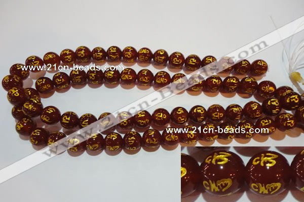 CAG3403 15.5 inches 12mm carved round red agate beads wholesale