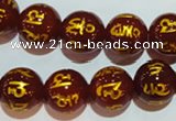 CAG3404 15.5 inches 14mm carved round red agate beads wholesale