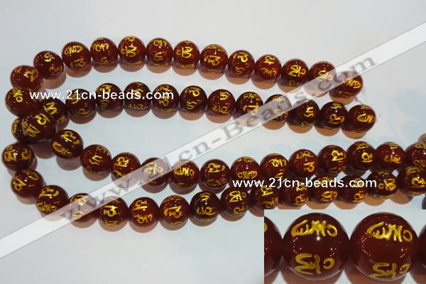 CAG3405 15.5 inches 16mm carved round red agate beads wholesale