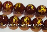 CAG3411 15.5 inches 14mm carved round red agate beads wholesale