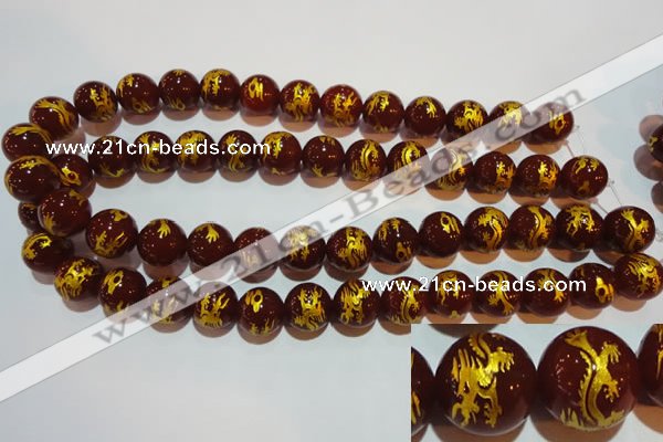 CAG3411 15.5 inches 14mm carved round red agate beads wholesale