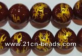 CAG3413 15.5 inches 18mm carved round red agate beads wholesale