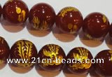 CAG3416 15.5 inches 14mm carved round red agate beads wholesale