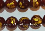 CAG3418 15.5 inches 18mm carved round red agate beads wholesale