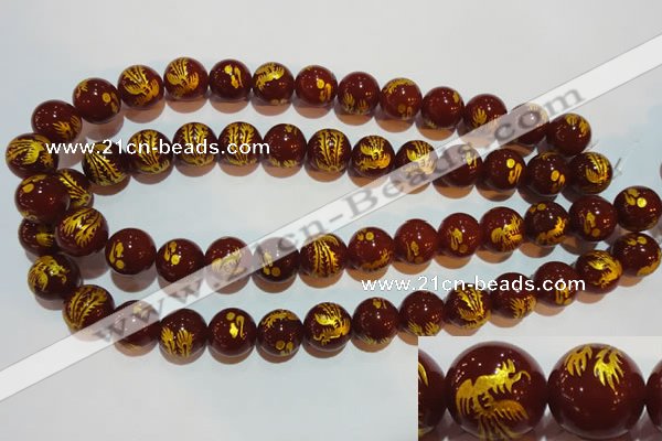 CAG3418 15.5 inches 18mm carved round red agate beads wholesale