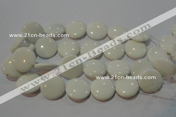 CAG3450 15.5 inches 30mm flat round white agate gemstone beads