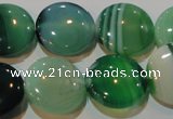 CAG3455 15.5 inches 18mm flat round green line agate beads