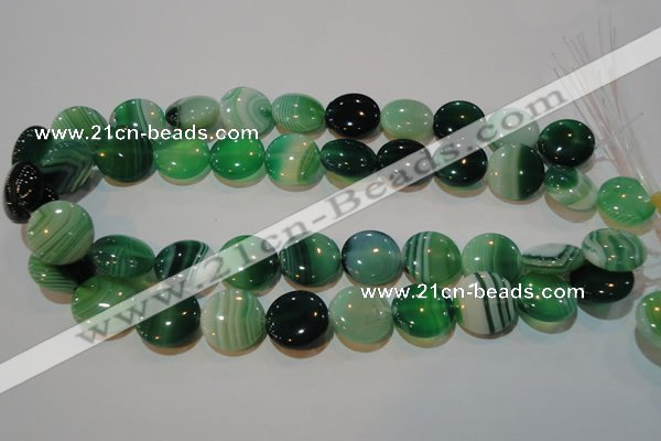 CAG3455 15.5 inches 18mm flat round green line agate beads