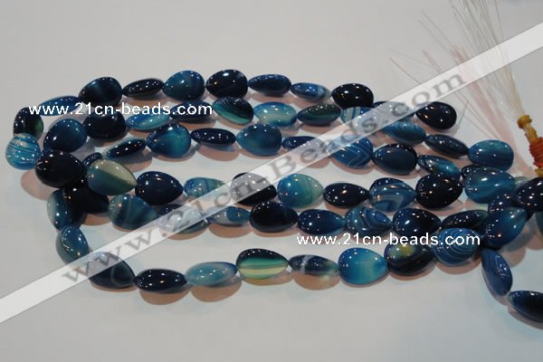 CAG3470 15.5 inches 13*18mm flat teardrop blue line agate beads