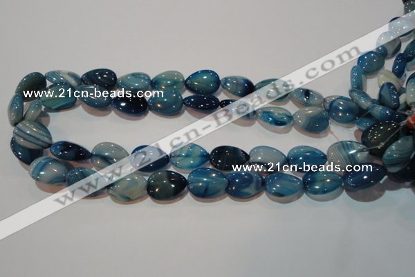 CAG3471 15.5 inches 15*20mm flat teardrop blue line agate beads