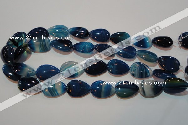 CAG3472 15.5 inches 18*25mm flat teardrop blue line agate beads