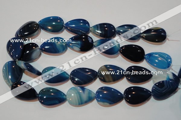 CAG3473 15.5 inches 20*30mm flat teardrop blue line agate beads