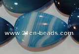 CAG3474 15.5 inches 25*35mm flat teardrop blue line agate beads