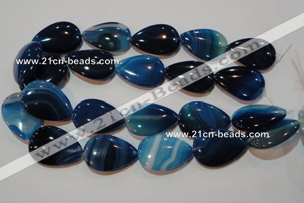 CAG3474 15.5 inches 25*35mm flat teardrop blue line agate beads