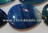 CAG3475 15.5 inches 30*40mm flat teardrop blue line agate beads