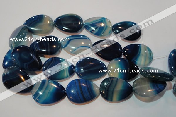 CAG3475 15.5 inches 30*40mm flat teardrop blue line agate beads