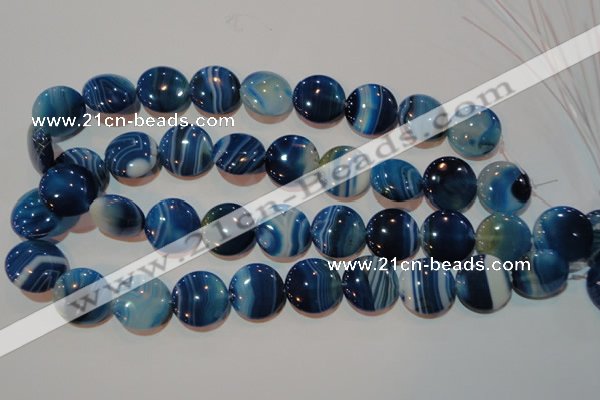 CAG3490 15.5 inches 20mm flat round blue line agate beads