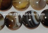 CAG3505 15.5 inches 20mm flat round brown line agate beads