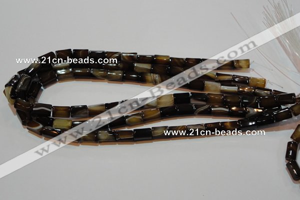 CAG3509 15.5 inches 7*12mm faceted column brown line agate beads