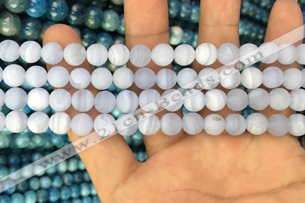 CAG3581 15.5 inches 4mm round matte blue lace agate beads