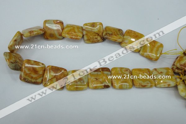 CAG3616 15.5 inches 25*25mm square yellow crazy lace agate beads