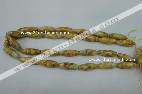 CAG3633 15.5 inches 10*30mm rice yellow crazy lace agate beads