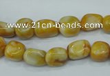 CAG3635 15.5 inches 10*12mm nuggets yellow crazy lace agate beads