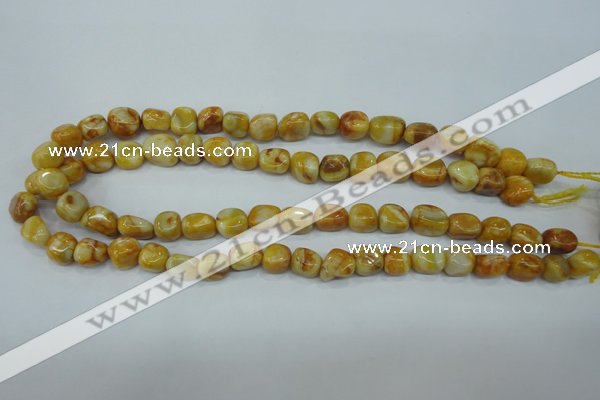 CAG3635 15.5 inches 10*12mm nuggets yellow crazy lace agate beads