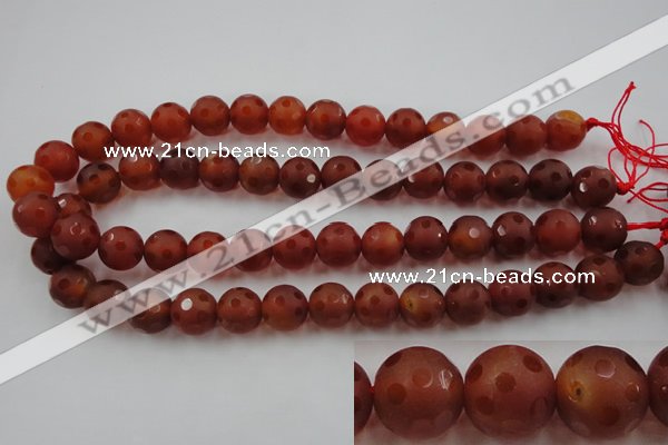 CAG3664 15.5 inches 14mm carved round matte red agate beads