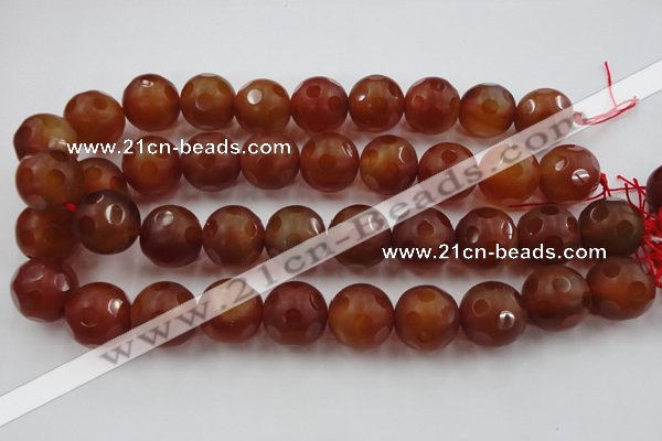 CAG3666 15.5 inches 18mm carved round matte red agate beads